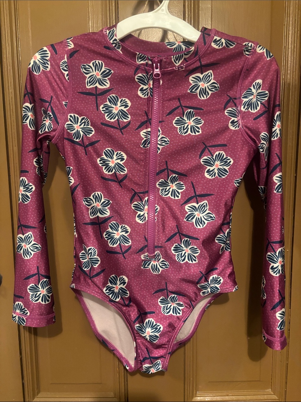 Tea Collection Purple Floral Long-Sleeve Rashguard One-Piece. Size 10.